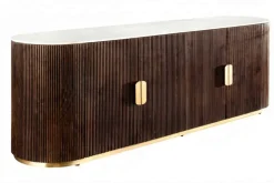 Design Sideboard GATSBY 170cm braun gold Mangoholz weiße Marmorplatte