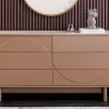 Design Sideboard SAVOY 150cm grau beige greige Keramik Travertin mit sechs Schubladen