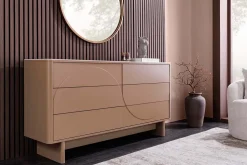 Design Sideboard SAVOY 150cm grau beige greige Keramik Travertin mit sechs Schubladen