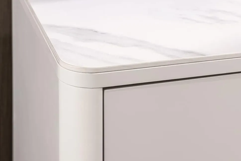 Design Sideboard SAVOY 180cm kaschmir weiß Marmor Keramik mit Stauraum und 3D-Front