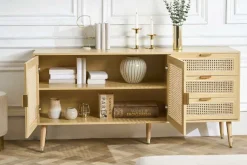 Design Sideboard VIENNA 155cm Wiener Geflecht Rattan Kommode mit Schubladen
