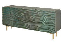 Design Sideboard WAVE 160cm türkis Mangoholz Massivholz mattgold Metallbeine