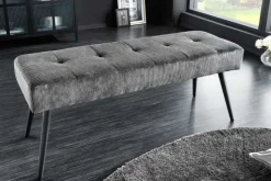 Design Sitzbank BOUTIQUE 100cm dunkelgrau Cord schwarze Metallbeine