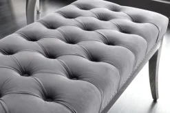 Design Sitzbank CASTLE DELUXE 165cm grau Samt silber Edelstahl gepolstert