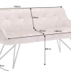 Design Sitzbank EUPHORIA 160cm champagner greige Samt Hairpin Legs Metallbeine Armlehnen