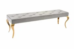 Design Sitzbank MODERN BAROCK 175cm grau Samt gold Edelstahl