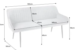 Design Sitzbank TURIN 160cm senfgelb Samt schwarz Metallbeine Armlehne