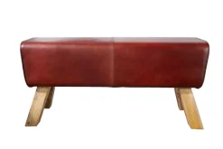 Design Sitzbank TURNBOCK 100cm coffee Echtleder Mangoholz Retro Sitzhocker