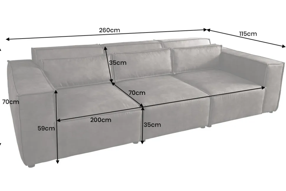Design 3-Sitzer Sofa BOSSA NOVA 260cm antik taupe Microfaser Couch Wohnzimmer