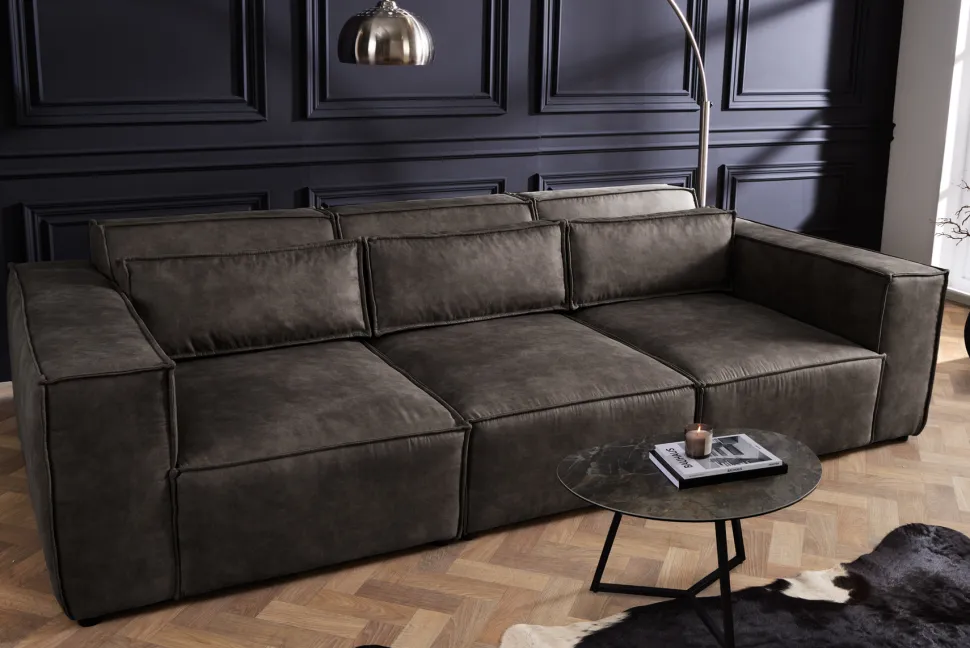Design 3-Sitzer Sofa BOSSA NOVA 260cm antik dunkelgrau Microfaser Couch Wohnzimmer