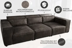 Design 3-Sitzer Sofa BOSSA NOVA 260cm antik dunkelgrau Microfaser Couch Wohnzimmer