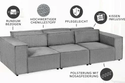 Design 3-Sitzer Sofa BOSSA NOVA 260cm grau Chenille XXL-Couch