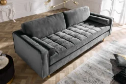 Design 3-Sitzer Sofa COZY VELVET 220cm grau Samt Federkern Lounge