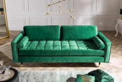 Design 3-Sitzer Sofa COZY VELVET 220cm smaragdgrün Samt Federkern Lounge