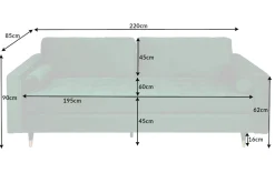 Design 3-Sitzer Sofa COZY VELVET 220cm smaragdgrün Samt Federkern Lounge