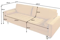 Design 3-Sitzer Sofa COZY VELVET 220cm senfgelb Samt Federkern