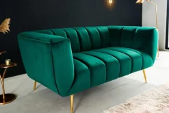 Design 2-Sitzer Sofa NOBLESSE 165cm smaragdgrün Samt Federkern goldene Metallfüße