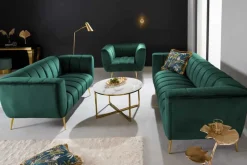 Design 2-Sitzer Sofa NOBLESSE 165cm smaragdgrün Samt Federkern goldene Metallfüße