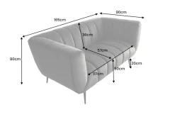Design 2-Sitzer Sofa NOBLESSE 165cm grau Samt schwarze Metallfüße Federkern
