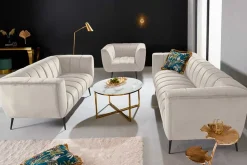 Design 2-Sitzer Sofa NOBLESSE 165cm champagner Samt schwarze Metallfüße Federkern