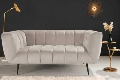 Design 2-Sitzer Sofa NOBLESSE 165cm champagner Samt schwarze Metallfüße Federkern