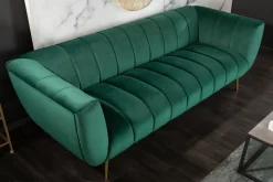 Design 3-Sitzer Sofa NOBLESSE 225cm smaragdgrün Samt Federkern goldene Metallfüße
