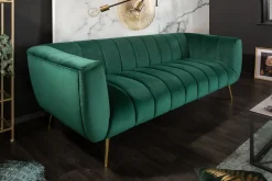 Design 3-Sitzer Sofa NOBLESSE 225cm smaragdgrün Samt Federkern goldene Metallfüße