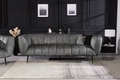 Design 3-Sitzer Sofa NOBLESSE 225cm grau Samt Federkern schwarze Metallfüße