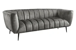 Design 3-Sitzer Sofa NOBLESSE 225cm grau Samt Federkern schwarze Metallfüße