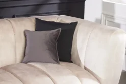 Design 3-Sitzer Sofa NOBLESSE 225cm champagner beige Samt 3-Sitzer Federkern schwarze Metallfüße