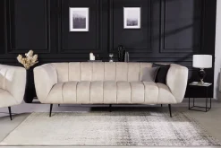 Design 3-Sitzer Sofa NOBLESSE 225cm champagner beige Samt 3-Sitzer Federkern schwarze Metallfüße