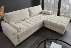 Design Sofa COZY VELVET 220cm beige Chenille Federkern 3-Sitzer mit goldener Kappe
