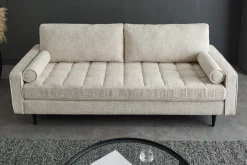 Design Sofa COZY VELVET 220cm beige Chenille Federkern 3-Sitzer mit goldener Kappe