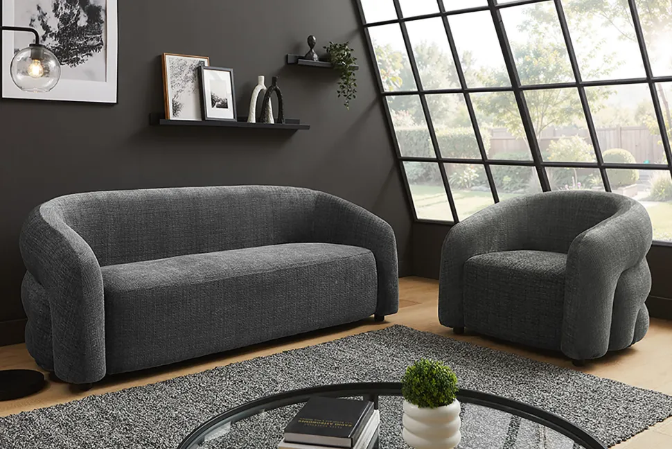 Design Sofa VOGUE 200cm grau Chenille Cremona 3-Sitzer Couch mit Nosagfederung