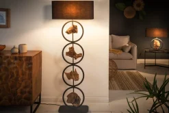 Design Stehlampe ELEMENTS 147cm schwarz Baumwollschirm Fuß mit Massivholz