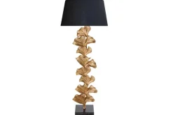 Design Stehlampe GINKGO 122cm schwarz Stoffschirm gold Metall handmade Marmor-Fuß