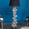 Design Stehlampe GINKGO 122cm schwarz Stoffschirm silber Metall handmade Marmor-Fuß