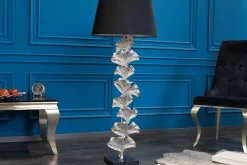 Design Stehlampe GINKGO 122cm schwarz Stoffschirm silber Metall handmade Marmor-Fuß