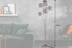 Design Stehlampe LEVELS 176cm mit 5 Leinenschirmen schwarz gold Stehleuchte