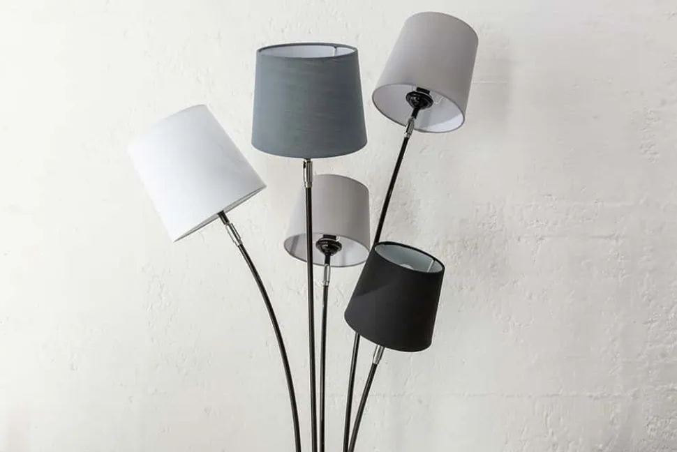 Design Stehlampe LEVELS 176cm schwarz grau mit 5 Leinenschirmen