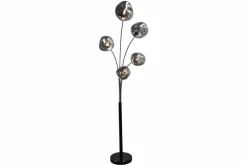 Design Stehlampe LIQUID DIAMOND 200cm schwarz smoke grau fünf Glasschirme mit Marmorfuß
