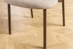 Design Stuhl BELFORT taupe beige Strukturstoff Metallgestell Walnuss