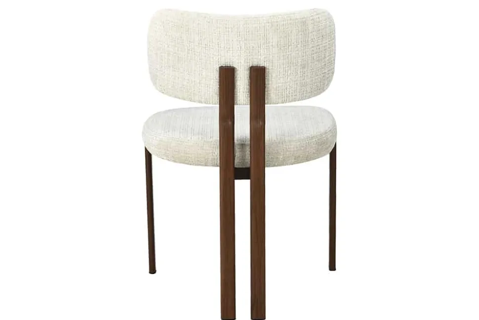 Design Stuhl BELLANO creme beige Chenille Cremona Metallgestell Walnuss