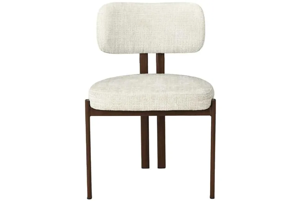 Design Stuhl BELLANO creme beige Chenille Cremona Metallgestell Walnuss