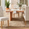 Design Stuhl CASA beige Bouclé Tweed Soft Massivholzbeine Zierknöpfe und Nackenrolle