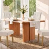 Design Stuhl CASA beige Strukturstoff Massivholzbeine mit Zierknöpfen und Nackenrolle