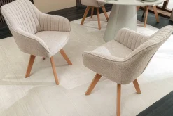 Design Stuhl LIVORNO beige Strukturstoff Massivholzbeine drehbar Auto-Return-Funktion
