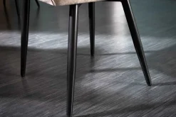 Design Stuhl MILANO champagner beige Samt mit Armlehne gepolstert schwarze Metallbeine