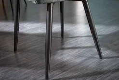 Design Stuhl MILANO grün Samt mit Armlehne Ziersteppung gepolstert schwarze Metallbeine