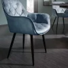 Design Stuhl MILANO petrol Samt mit Armlehne Ziersteppung gepolstert schwarze Metallbeine